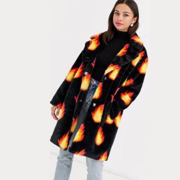 Daisy Street Plus coat in flame print faux fur - Picture 7 of 8